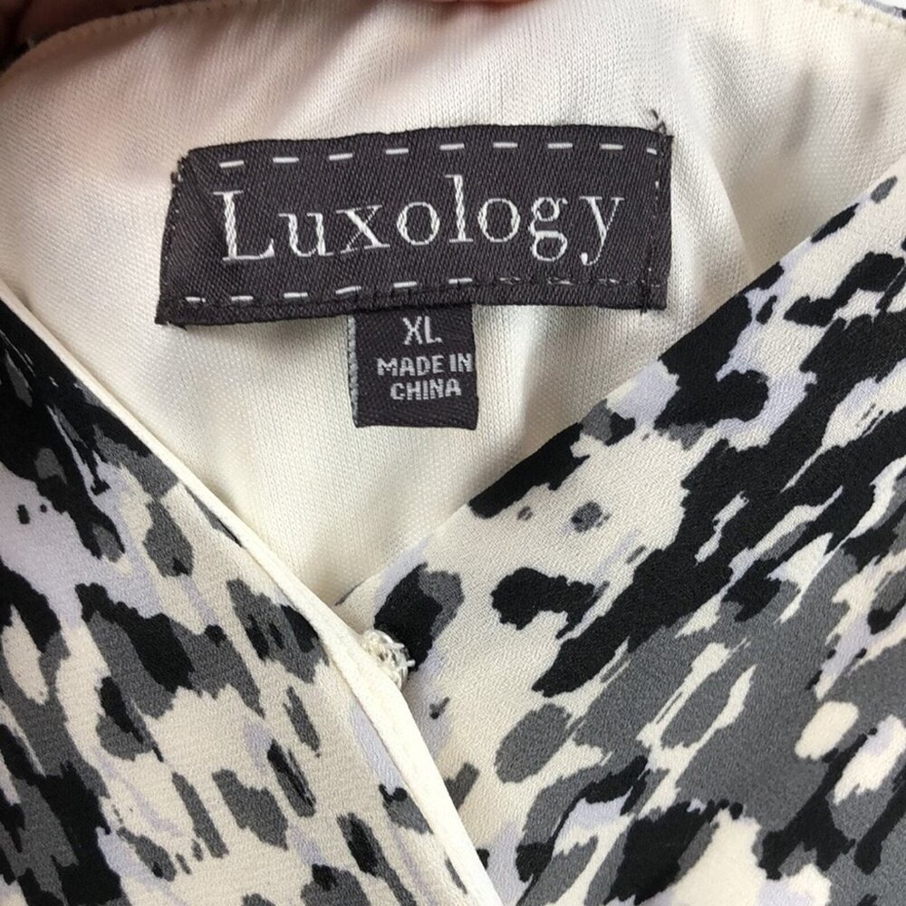 Luxology NWT dress Women’s asymmetrical Spaghetti Strap Black White midi size XL - Picture 9 of 12